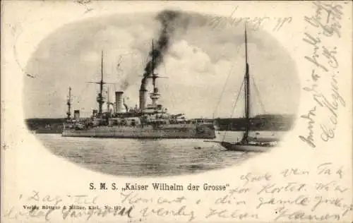 Ak Deutsches Kriegsschiff, SMS Kaiser Wilhelm der Große, Linienschiff, Kaiserliche Marine