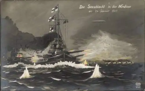 Künstler Ak Deutsches Kriegsschiff SMS Blücher, Seeschlacht Nordsee 1915