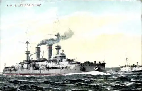 Ak Deutsches Kriegsschiff SMS Friedrich III, Linienschiff, Kaiserliche Marine