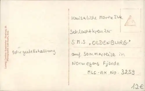 Ak Deutsches Kriegsschiff SMS Oldenburg, Sommerreise in Norwegen, Laerdalsoeren