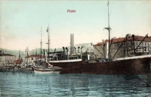 Ak Rijeka Fiume Kroatien, Dampfschiffe im Hafen