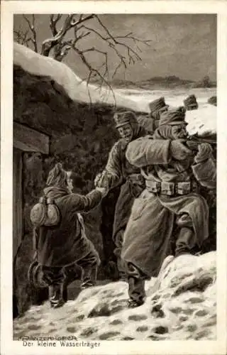Künstler Ak Ranzenhofer, Der kleine Wasserträger, Kuk Soldaten in Stellung, Alpenkrieg