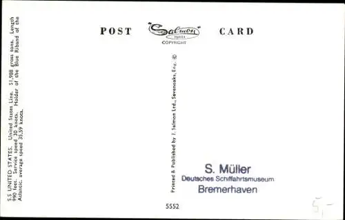 Ak Dampfer S.S. United States, United States Lines, USL