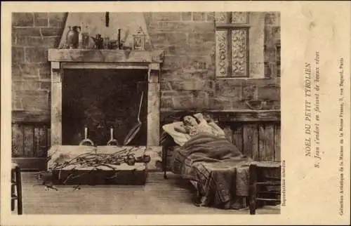 Ak Tirol, Tiroler Tracht, Schlafende Frau, Kamin