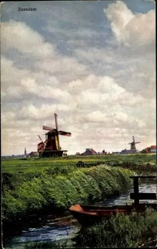 Ak Zaandam Zaanstad Nordholland, Fluss, Windmühle