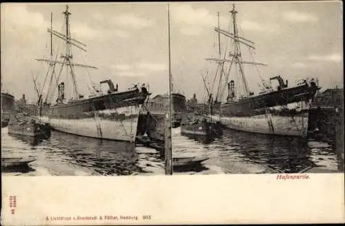 Stereo Ak Hafen, Segelschiff