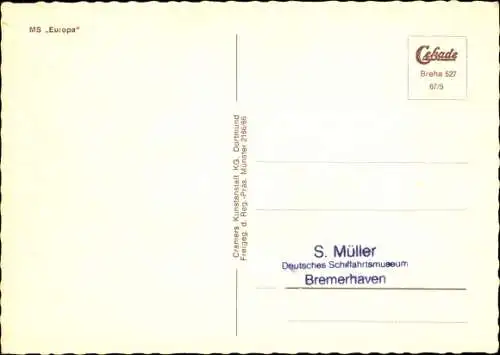 Ak Dampfer MS Europa