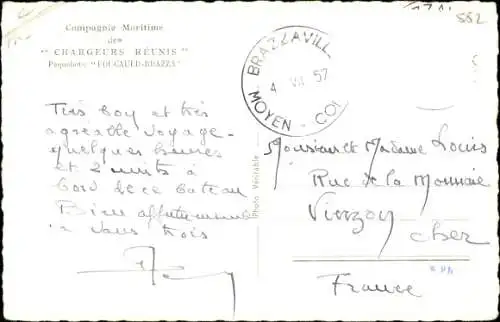 CPA Paquebot Foucauld-Brazza, Compagnie des Chargeurs Réunis