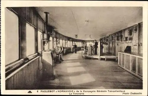 CPA Paquebot Normandie, Timonerie, French Line, CGT