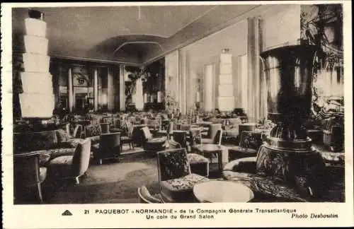 CPA Paquebot Normandie, Grand Salon, CGT, French Line