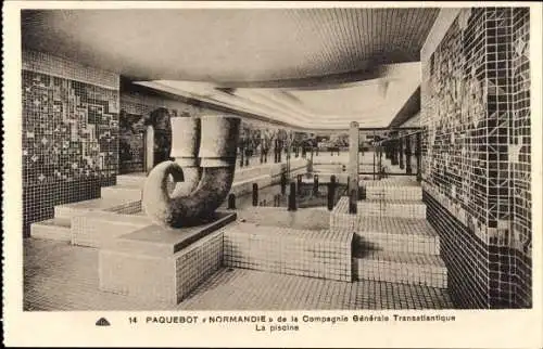 CPA Paquebot Normandie, Piscine, French Line, CGT