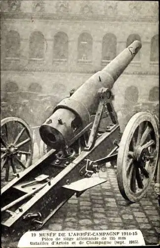 Ak Paris I Louvre, Deutsches 155-mm-Belagerungsgeschütvtz, September 1915