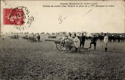 Ak Tours Indre et Loire, Große Manöver des Zentrums (1908).
Kampfstellung einer Batterie von 7...