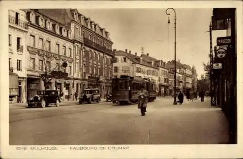 Ak Mulhouse Mülhausen Elsass Haut Rhin, Hotel Bristol, Straßenbahn, Autos, Menschen