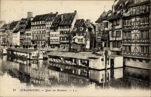 Ak Straßburg Elsass Bas Rhin,  Quai des Bateliers