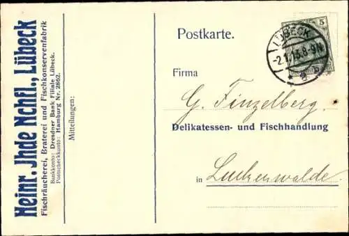 Ak Hansestadt Lübeck, Werbung, Fleischräucherei, Firma von Heinrich Ihde