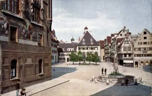 Ak Ulm an der Donau, Rathaus, Marktplatz und Brunnen