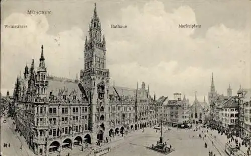 Ak München, Rathaus, Weinstraße, Marktplatz