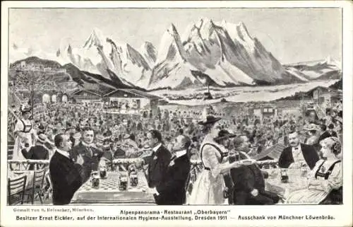 Ak Pullach im Isartal Oberbayern, Gemalt von S. Kelsacher, München. Alpenpanorama-Restaurant, ...