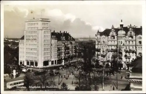 Ak Dresden Altstadt Friedrichstadt, Dresden. Albertplatz mit Hochhaus