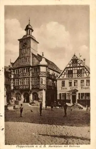 Ak Heppenheim an der Bergstraße, Heppenheim a. d. B. Marktplatz mit Rathaus