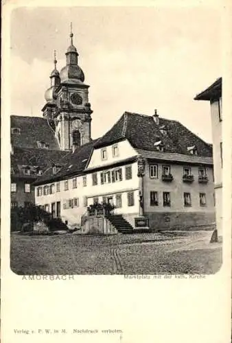 Ak Amorbach im Odenwald Unterfranken, Marktplatz, Katholische Kirche