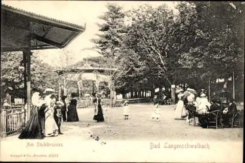 Ak Langenschwalbach Bad Schwalbach im Taunus, Pavillon, Kurgäste, Brunnen, Bäume