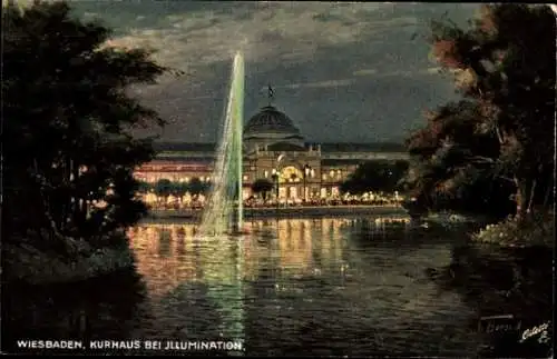 Ak Wiesbaden in Hessen, Kurhaus bei Illumination