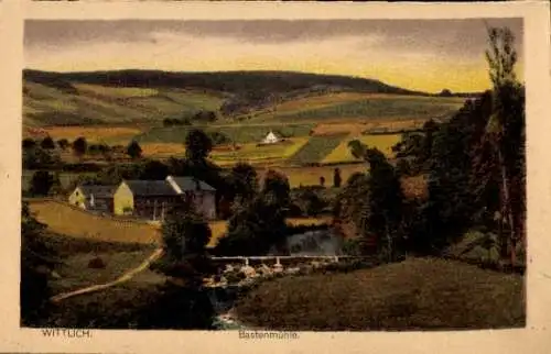 Ak Wittlich in der Eifel, Bastenmühle, Fluss, Wiese, Haus, Bäume, Feld, Hügel