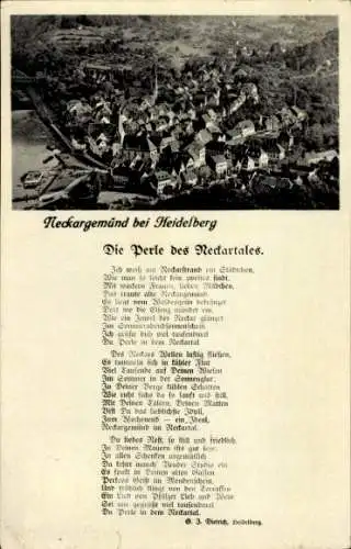 Ak Neckargemünd am Neckar, Fliegeraufnahme, Gedicht die Perle des Neckartales