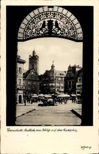 Ak Darmstadt in Hessen, Schloss, Marktplatz