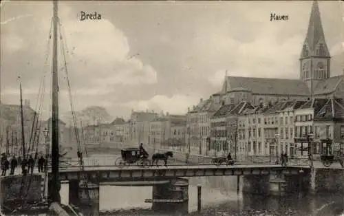 Ak Breda Nordbrabant Niederlande, Hafen mit Kirche