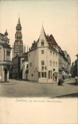 Ak Zwickau in Sachsen, Am Kornmarkt, Münzstraße