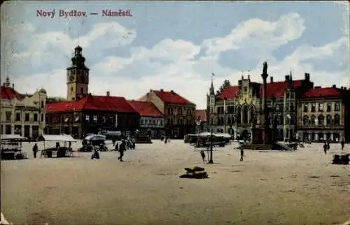 Ak Nový Bydžov Neu Bidschow Region Königgrätz, Marktplatz, Denkmal, Rathaus