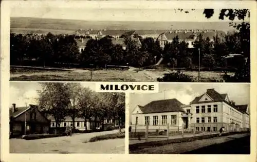 Ak Milovice nad Labem Milowitz Mittelböhmen,  drei Bilder der Stadt