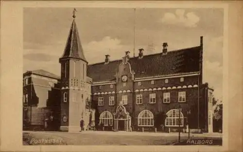 Ak Ålborg Aalborg Dänemark, historisches Postgebäude in Aalborg