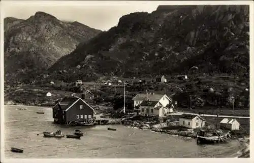 Ak Digermulen Norwegen, Vogelschau auf das Fischerdorf