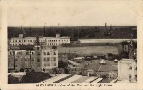 Ak Alexandria Ägypten, Hafenblick mit Leuchtturm im Hintergrund