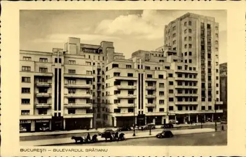 Ak București Bukarest Rumänien, Boulevard Bratianu, Hochhaus