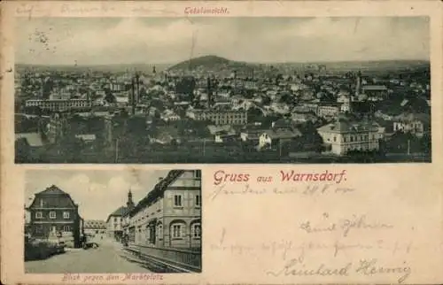 Ak Spitzberg Warnsdorf Varnsdorf, Totalansicht  Blick gegen den Marktplatz