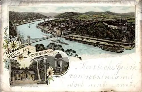 Litho Děčín Tetschen Bodenbach Elbe Reg. Aussig, Elbwarte, Stadtansicht