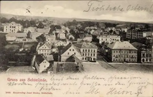 Ak Krásná Lípa Schönlinde Region Aussig, Schwarz-Weiß-Motiv, Häuser, Landschaft, Grußtext, Kun...