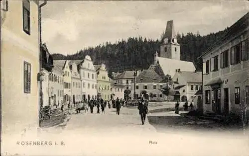 Ak Rosenberg in Württemberg, Straße, Gebäude, Kirche, Menschen, Berglandschaft