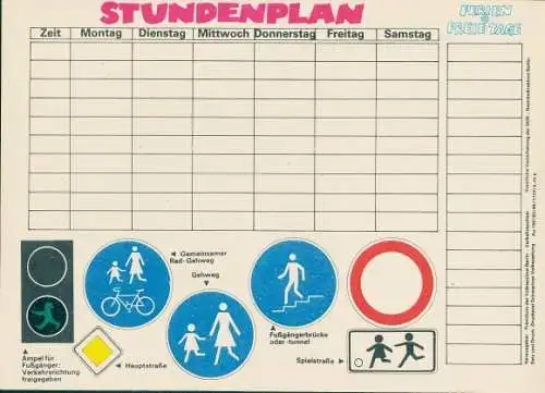 Stundenplan DDR Präsidium Volkspolizei Berlin, Sicherheit im Straßenverkehr um 1970