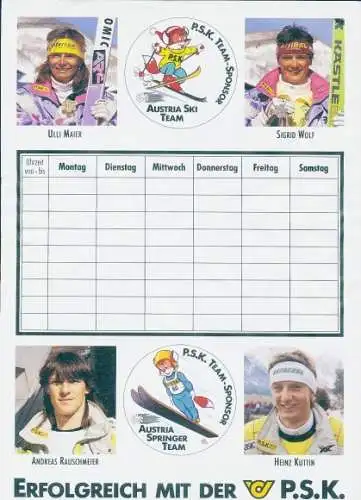 Stundenplan Reklame, Austria Ski Team, P.S.K. Team Sponsor, Skisport, Ulli Meier, Sigrid Wolf