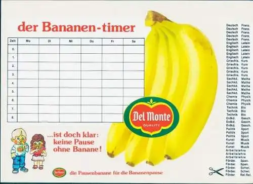 Stundenplan (Aufkleber) Del Monte, Banane, Der Bananen-timer um 1970
