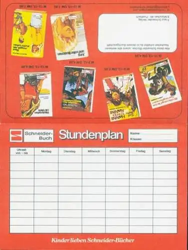 Stundenplan Reklame, Schneider-Buch, Schneider-Sachbuch, Schneider in Englisch