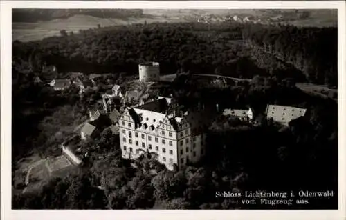 Ak Lichtenberg Fischbachtal im Odenwald, Fliegeraufnahme, Hotel Pension Schloss Lichtenberg