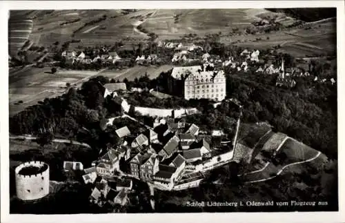 Ak Lichtenberg Fischbachtal im Odenwald, Fliegeraufnahme, Schloss