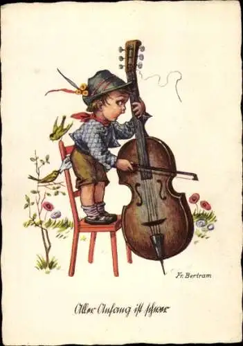 Künstler Ak Bertram, Aller Anfang ist schwer, Kind, Cello